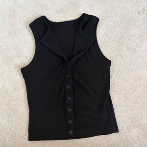 Black Sleeveless Button-Front Hooded Tank Top